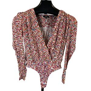 AFRM Women Multicolor Ditsy Floral Ruched Long Sleeve Surplice Bodysuit XS